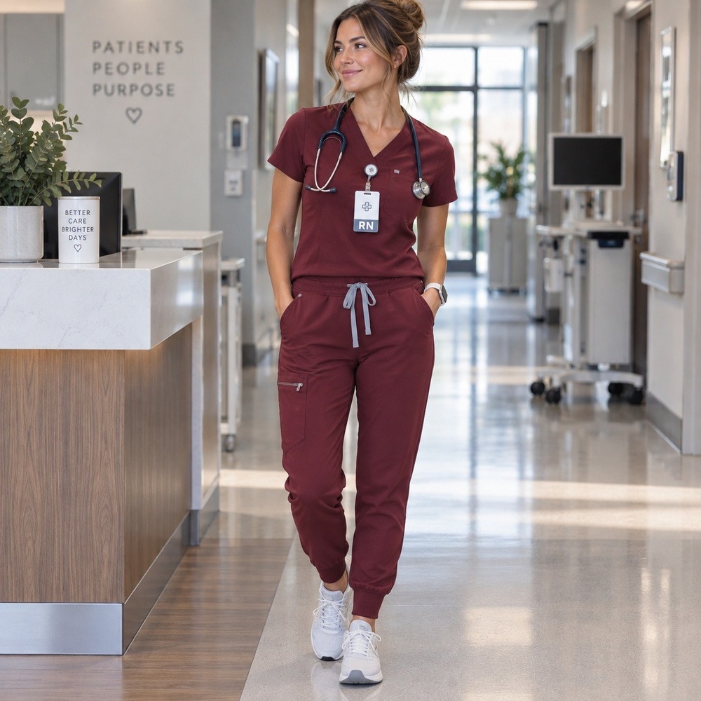FIGS Technical Collection Zamora Jogger Scrub Pants Burgundy Women's Medium